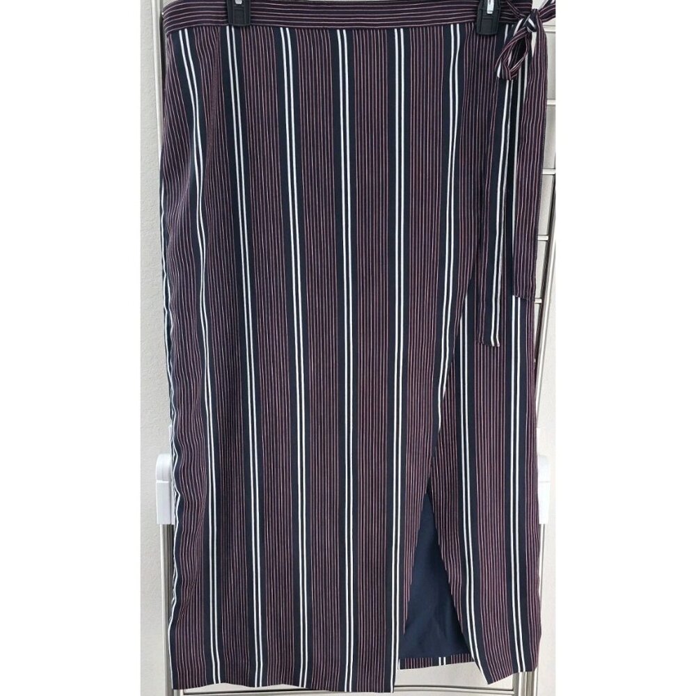 Banana Republic Striped Maxi Wrap Skirt Size 14‎ Navy Red Lined - Picture 11 of 16